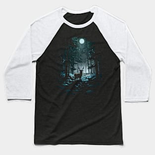 Winter Woods Deer - Night Snow and Moon Baseball T-Shirt